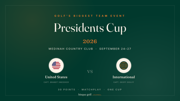 Presidents Cup 2026 at Medinah — United States vs International, Bisque Golf Journal banner
