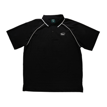 Fella Golf Perforated Performance Polo Black - flatlay front