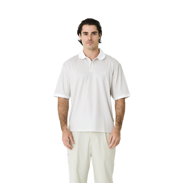 Left of Field Golf Mornington Polo Striped - Beige/White