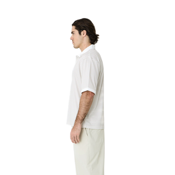 Left of Field Golf Mornington Polo Striped - Beige/White