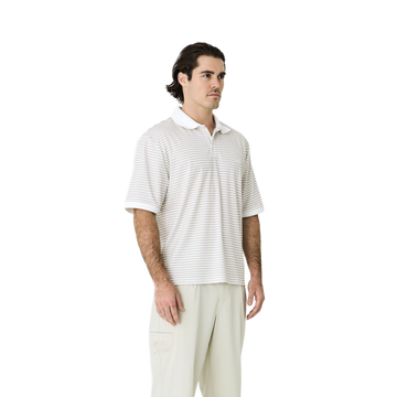Left of Field Golf Mornington Polo Striped - Beige/White