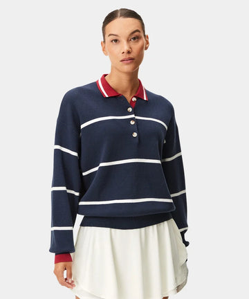 Macade Blue Club Knit Polo Sweater