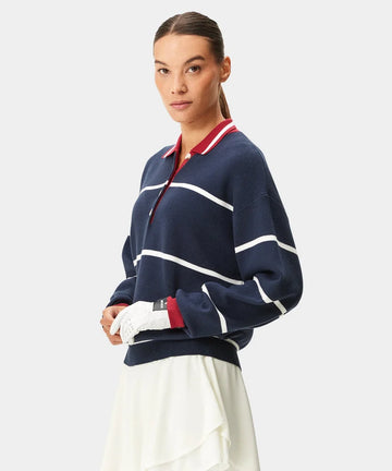 Macade Blue Club Knit Polo Sweater