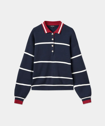 Macade Blue Club Knit Polo Sweater