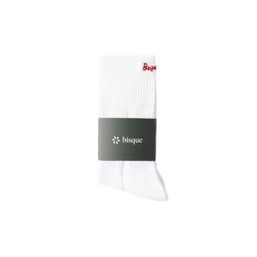 Bisque Golf Crew Sock Red Script Side - White