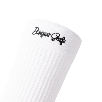 Bisque Golf Crew Sock Black Script Side - White