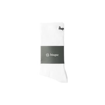 Bisque Golf Crew Sock Black Script Side - White