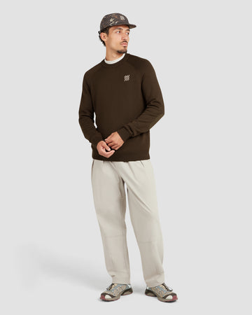 Manors Golf Merino Tech Crewneck - Hickory Brown