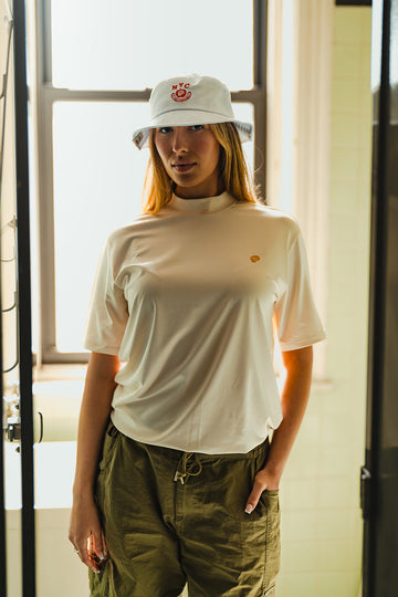 Public Drip Public Athlete Mock Neck - Cream, on model detail