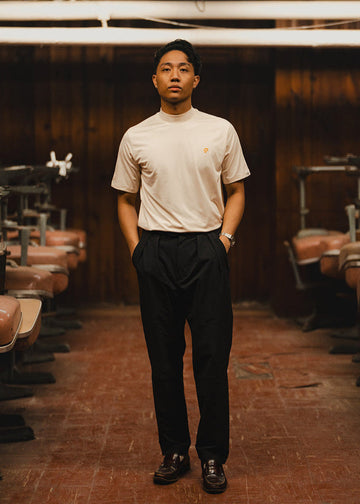 Public Drip Public Athlete Mock Neck - Cream, on model