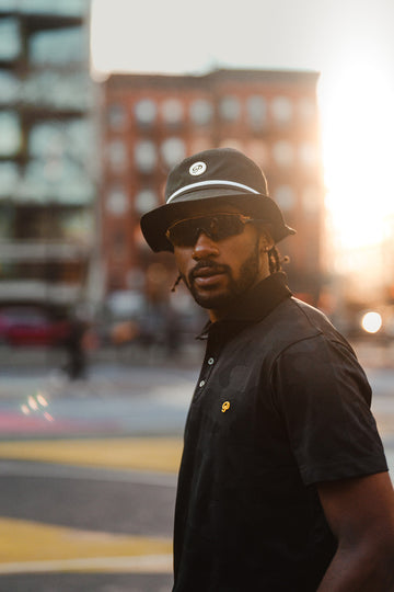 Public Drip Camo Polo - Black, on model