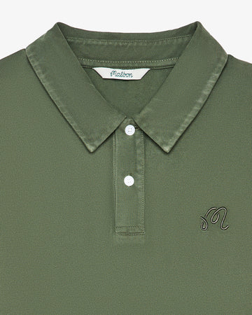 Malbon Fairway Overdyed Polo - Rifle Green collar detail