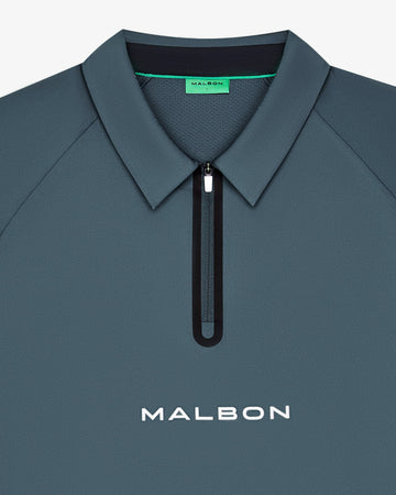 Malbon Golf Performance Zip Raglan Polo - Dark Slate collar detail