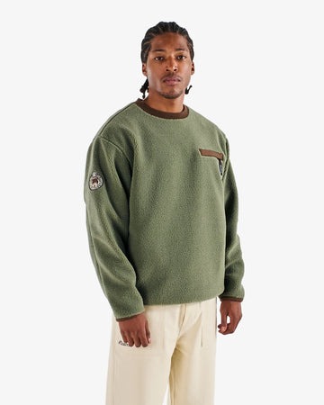 Malbon Golf Hudson Sherpa Crewneck - Olive