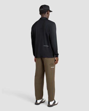 Manors Longsleeve Course Polo - Black, on model back