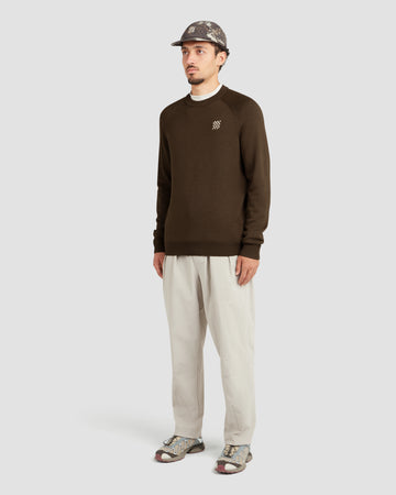 Manors Golf Merino Tech Crewneck - Hickory Brown