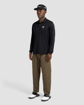 Manors Longsleeve Course Polo - Black, on model front
