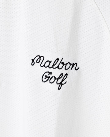 Malbon Golf Evergreen Raglan Sleeve Mesh Polo - White