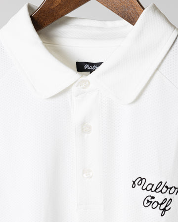 Malbon Golf Evergreen Raglan Sleeve Mesh Polo - White