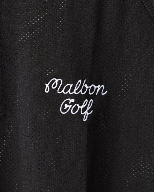 Malbon Golf Evergreen Raglan Sleeve Mesh Polo - Black