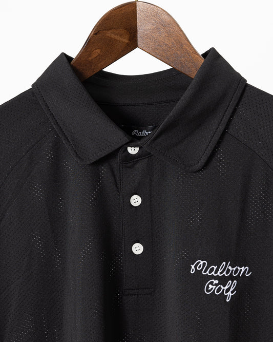 Malbon Golf Evergreen Raglan Sleeve Mesh Polo - Black