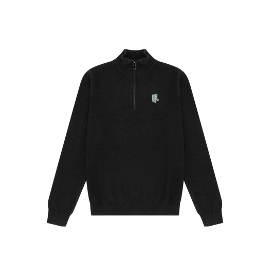 Quiet Golf Owl Mesh Knit 1/4 Zip - Black