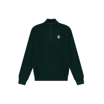 Quiet Golf Owl Mesh Knit 1/4 Zip - Forest