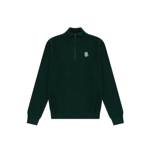 Quiet Golf Owl Mesh Knit 1/4 Zip - Forest