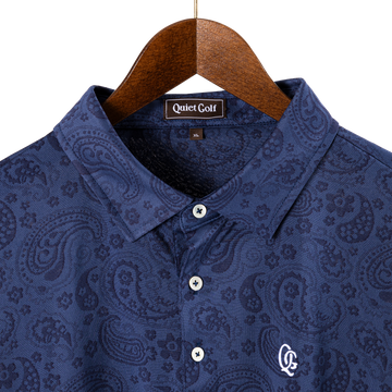 Quiet Golf Monogram Paisley Polo - Navy