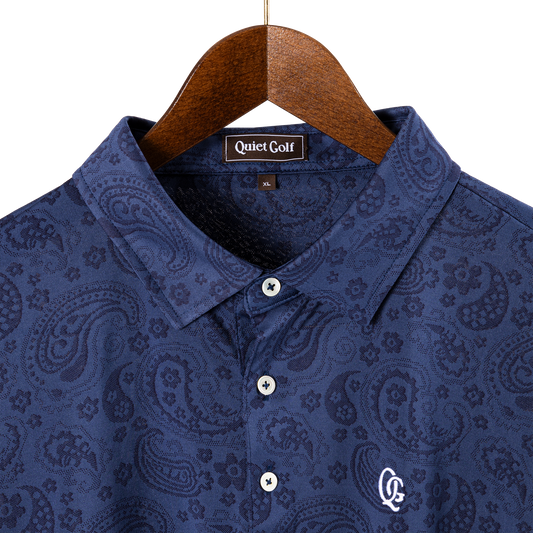 Quiet Golf Monogram Paisley Polo - Navy