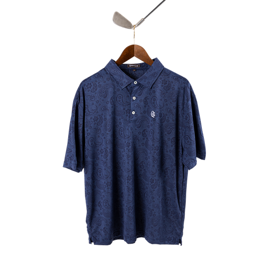 Quiet Golf Monogram Paisley Polo - Navy