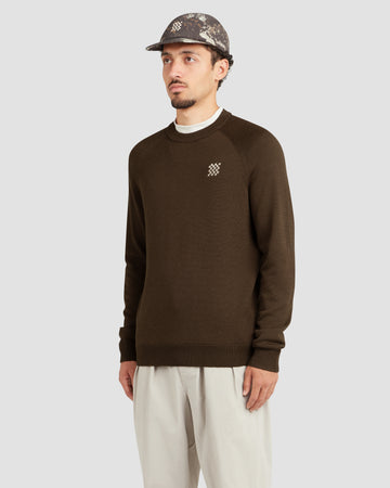 Manors Golf Merino Tech Crewneck - Hickory Brown