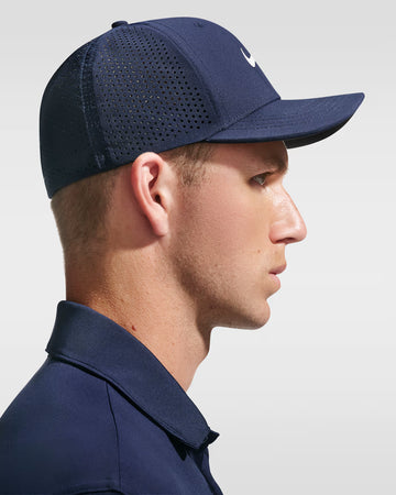 Nike Rise Dri-FIT ADV SwooshFlex Structured Golf Cap - Navy/Anthracite/White