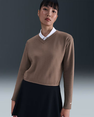 Women's V-Neck Long-Sleeve Golf Top -  Brown