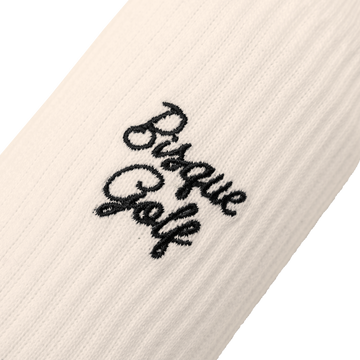 Bisque Golf Crew Sock Script - Off White