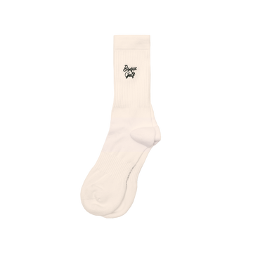 Bisque Golf Crew Sock Script - Off White