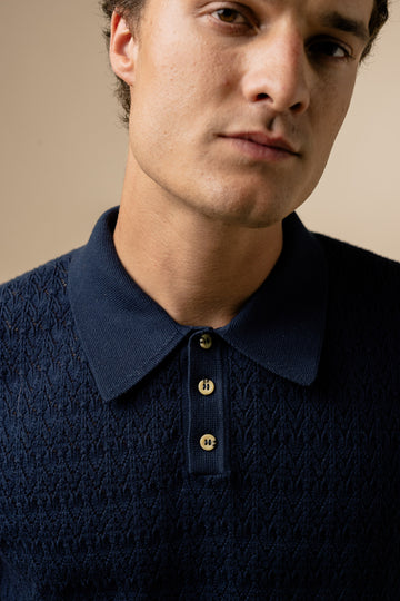 Fella Golf Lionel Navy Knitted Polo