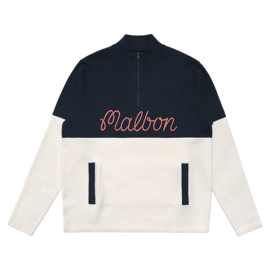 Malbon Golf Script Quarter-Zip Sweater Navy / Ivory