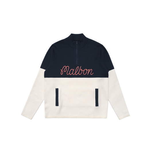 Malbon Golf Script Quarter-Zip Sweater Navy / Ivory