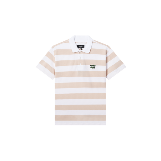 Tired The Gator Striped Polo White / Pink