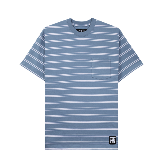 Tired Stamp Striped Pocket Tee Bright Blue